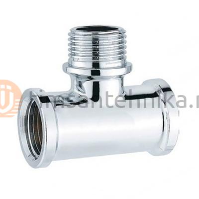 Тройник латунный Хромированный TIM 1/2 — гайка/штуцер/гайка K-TFMF222