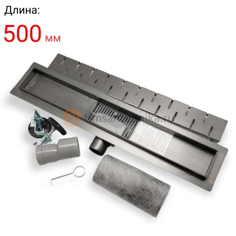 Душевой лоток TIM с решеткой Вороненая сталь 70x500мм BAD475002GY