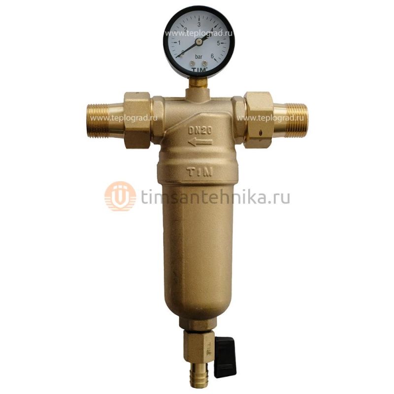 Самопромывной фильтр TIM 1/2 с манометром и корпусом из латуни JH-1001