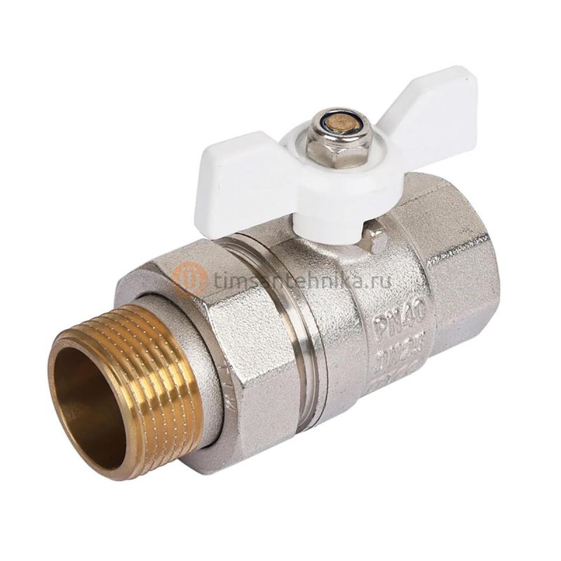 Кран шаровой «STANDARD» с американкой г/ш, ручка-бабочка (Никелированный) DE1233N