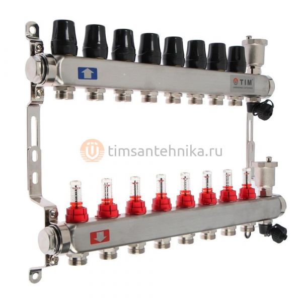 Коллектор TIM на 8 выходов из нержавеющей стали с расходомерами KCS5008