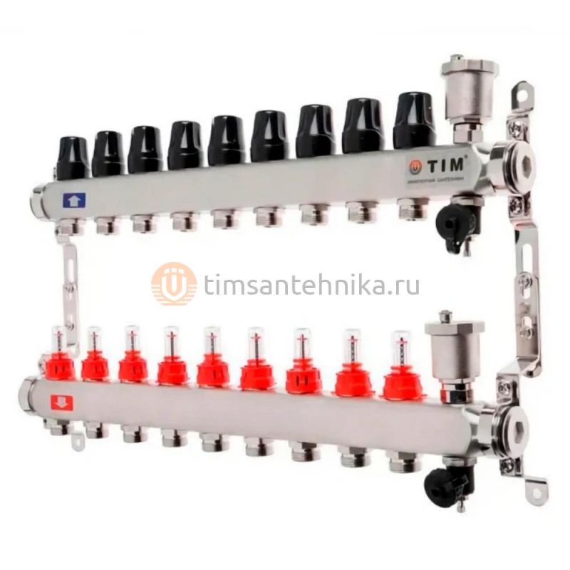 Коллектор TIM на 9 выходов из нержавеющей стали с расходомерами KCS5009