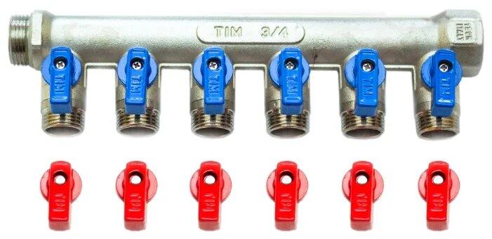 Распределительный коллектор флажковый с шаровыми кранами TIM 3/4-1/2