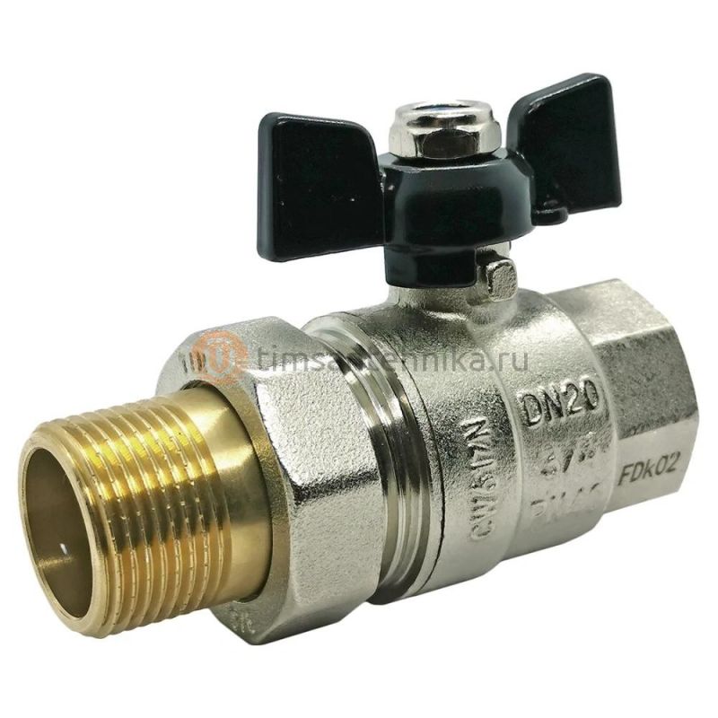 Кран шаровой TIM с американкой НВ 1, ручка бабочка DE1233X